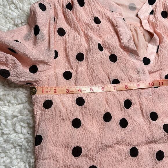 Elie Tahari 100% Silk Polkadot Pink Pastel Black Flowy Long Sleeve Blouse DD13 - Picture 7 of 13